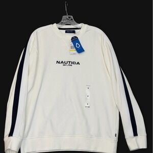 NWT Nautica Men's Sail‎ White Embroidered Crewneck Sweatshirt - Size Medium